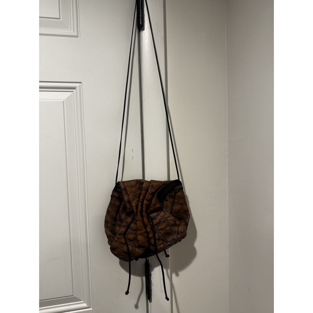 Vintage‎ Carlos Falchi Butterfly Brown Leather Purse Bag Drawstring USA Made